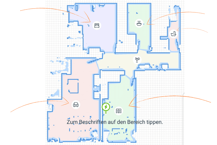 You can assign icons to the individual rooms in the Deebot OZMO T8 App.